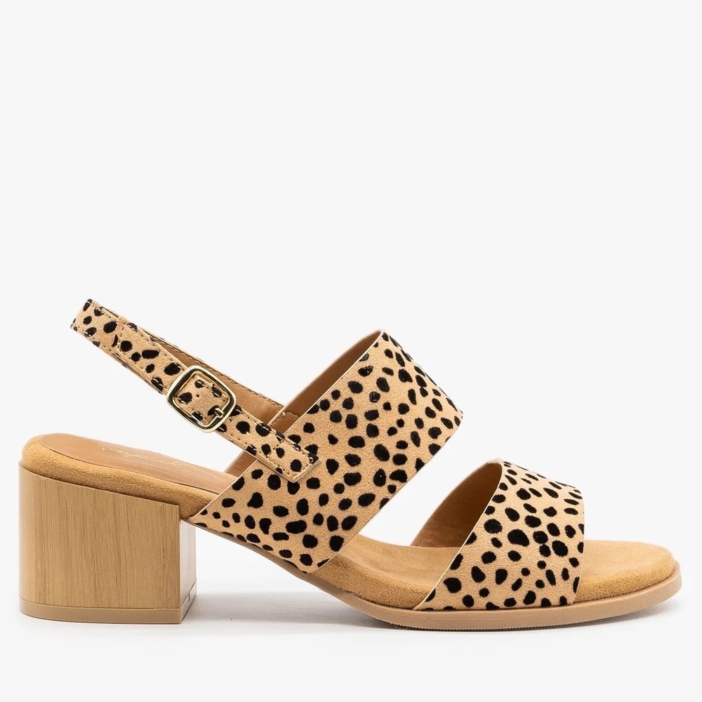 Qupid Tan and Black Block Heel Sandals- SEE NOTES